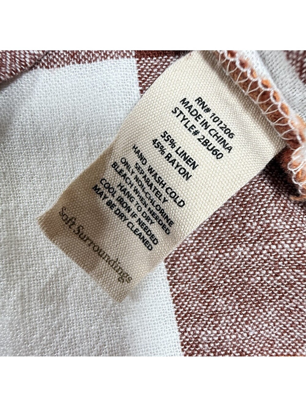 Soft Surroundings XL Linen Blend Plaid Tunic Shirt Rust Brown Button Front - Picture 13 of 13
